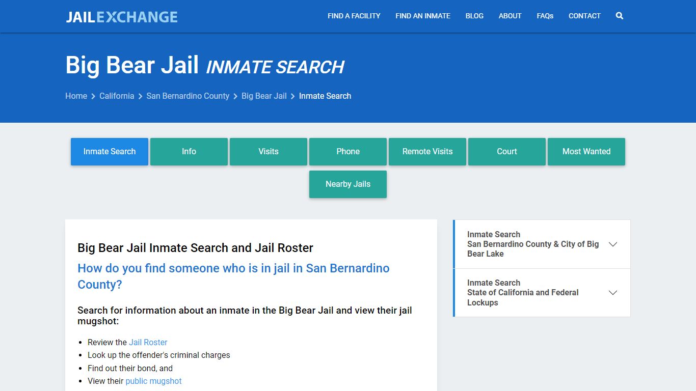 Inmate Search: Roster & Mugshots - Big Bear Jail, CA